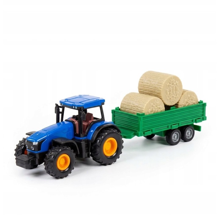 Set de Jucarii Agricole: Tractor cu Remorca si Baloturi de Fan, Utilaje de Constructie