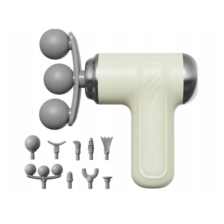Pistolet de masaj, 11 capete interschimbabile, cap special trocircular, crem