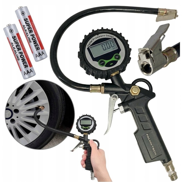 Pistol digital de umflare cu manometru, accesorii compresoare, 0-12 bar