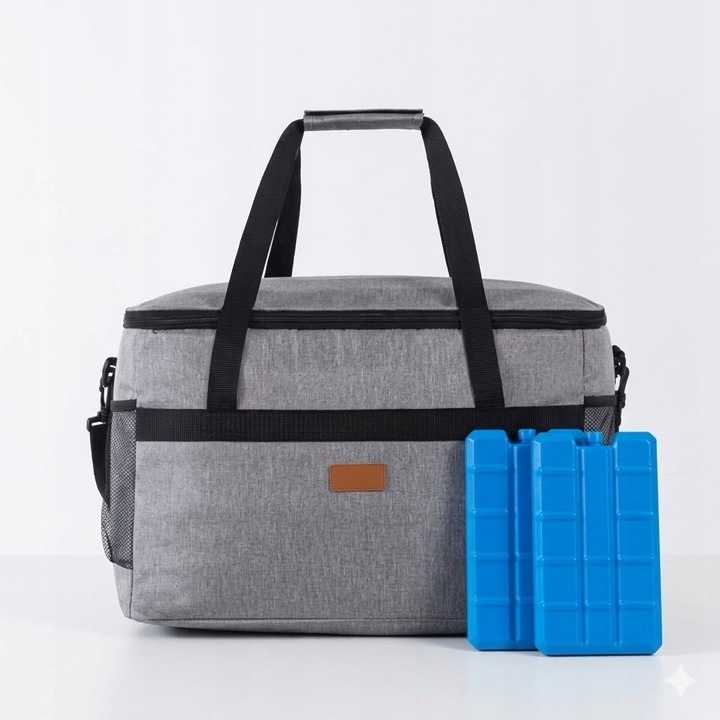 Geanta termica 40L, 2x inserturi racitoare, gri, 45x30x30cm