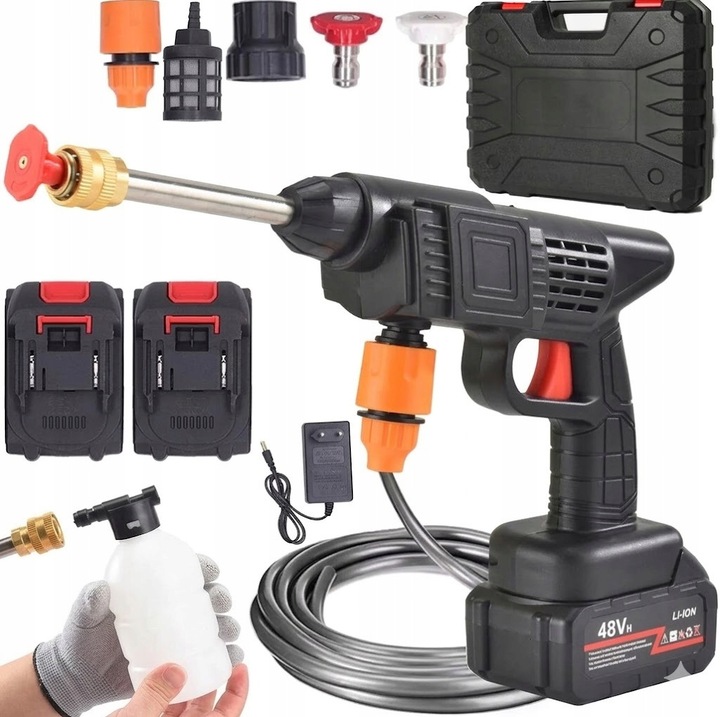 Masina de spalat cu acumulator 48V, 2x Baterii Li-Ion, set accesorii, multicolor