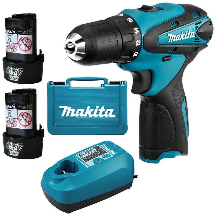 Акумулаторна бормашина-винтоверт Makita, модел DF330DWE, 10,8 V, 2 батерии, 189x53x183mm, 1,0 kg