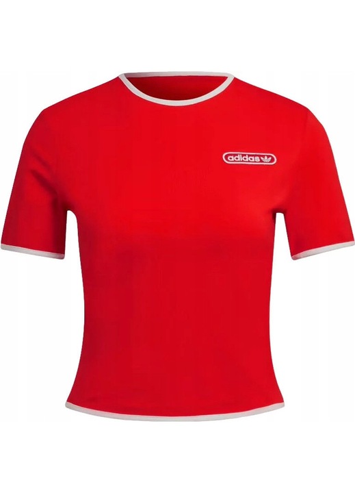 Tricou crop top dama Adidas, rosu, bumbac si elastan, design modern, detalii contrastante, 34 EU