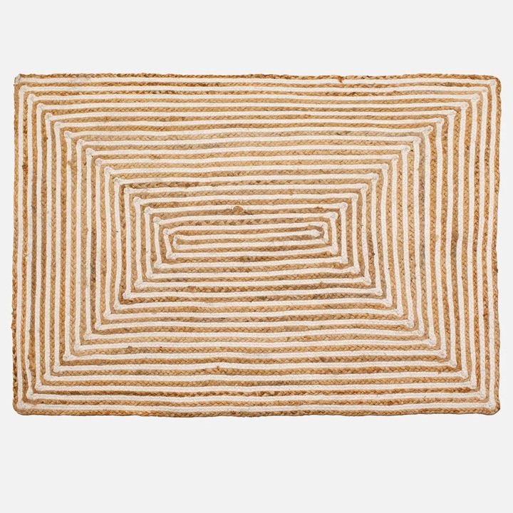 Бежово-екрю килимче от юта с линеен модел 110x80см