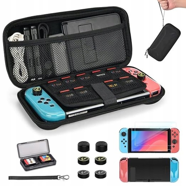 Калъф за конзола Switch, елегантен дизайн, 360° защита, черен