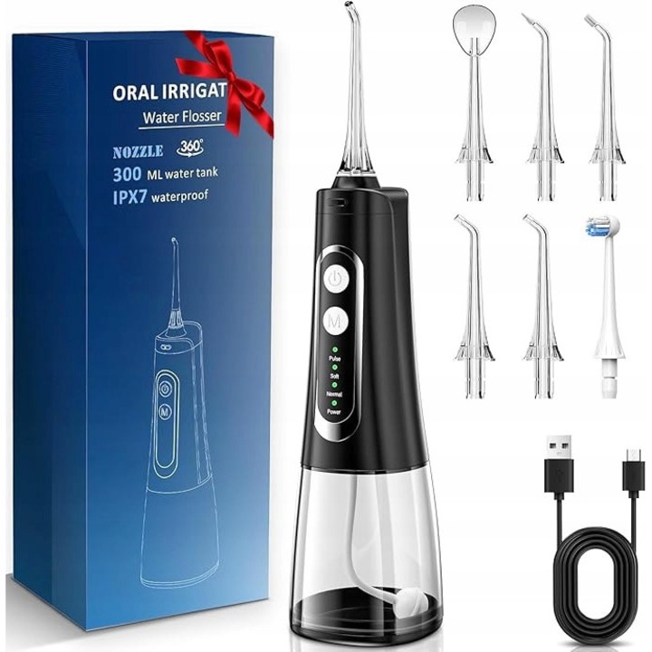 Vezeték nélküli szájzuhany, 4 mód, 300ml, 6 fúvóka