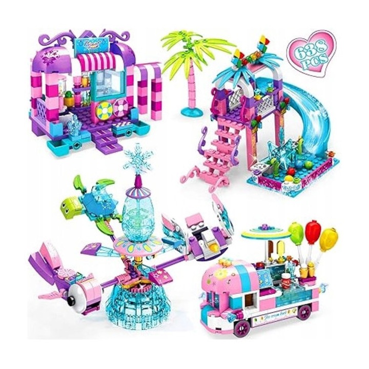 Set de constructie, 638 elemente, 4 modele, multicolor