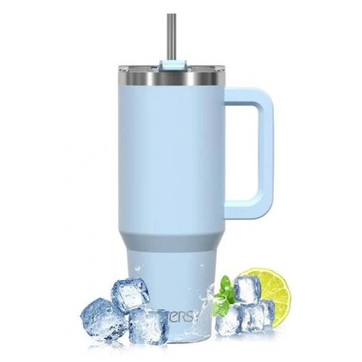 Cana termica 1182 ml, inox, albastra, design portabil, capac etans