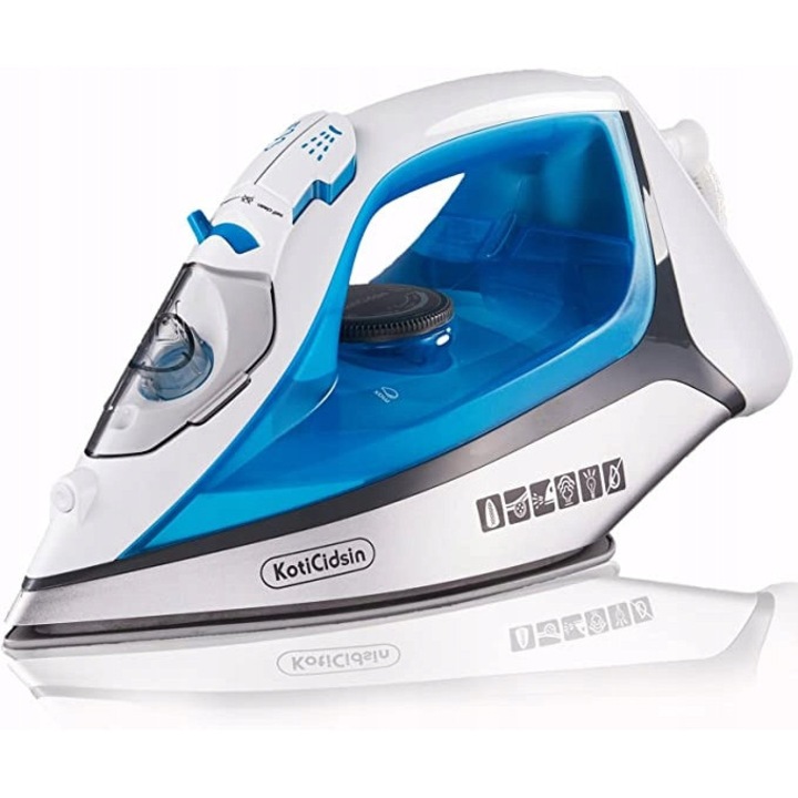 Fier de calcat cu abur Koticidsin 2400 W, placuta ceramica, control precis al temperaturii, sistem anti-calcar, alb