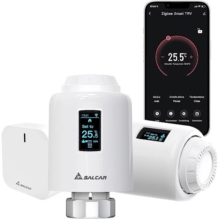Salcar okos termosztát készlet radiátorhoz, WiFi, kompatibilis az Alexával és a Google-lal, 2x termosztát, 12x adapter