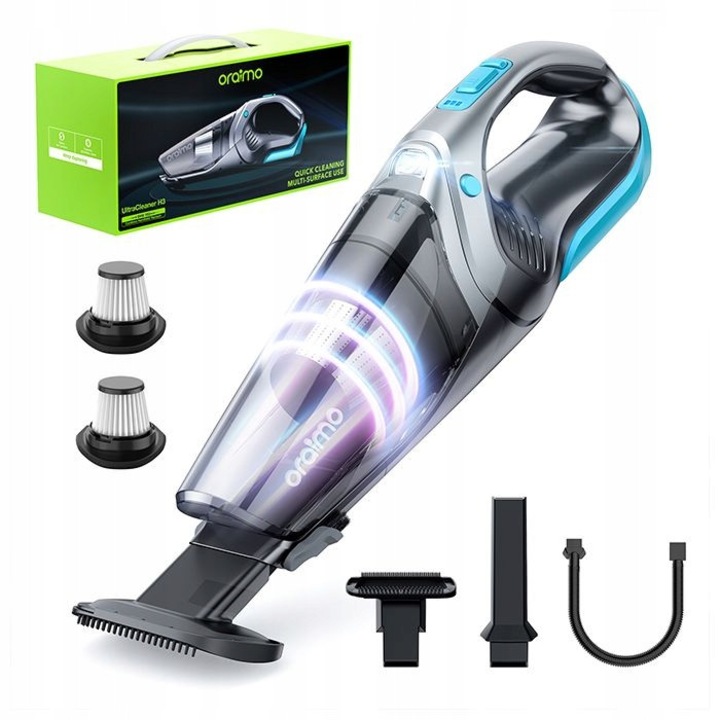 Aspirator manual Oraimo H3 7500PA, fara fir, perie pentru par de animale, acumulator detasabil, 3-4 ore incarcare, set complet