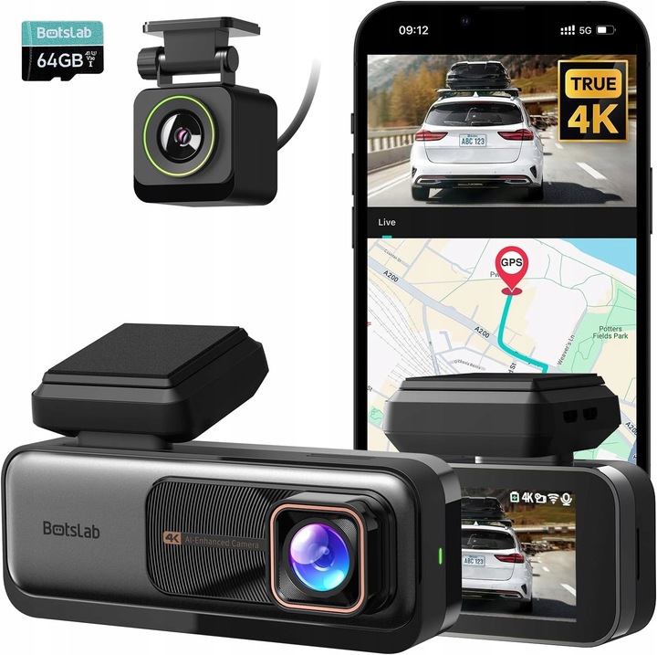 Camera auto DVR BOTSLAB G980, 4K, unghi larg 170°, cu GPS, 64GB