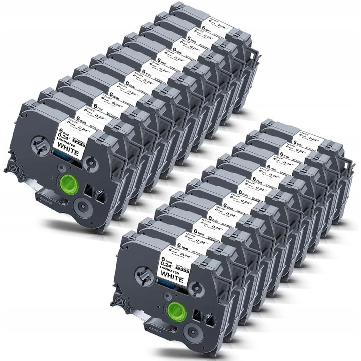 Set 20 benzi etichete TZe 211, 6 mm, alb cu text negru