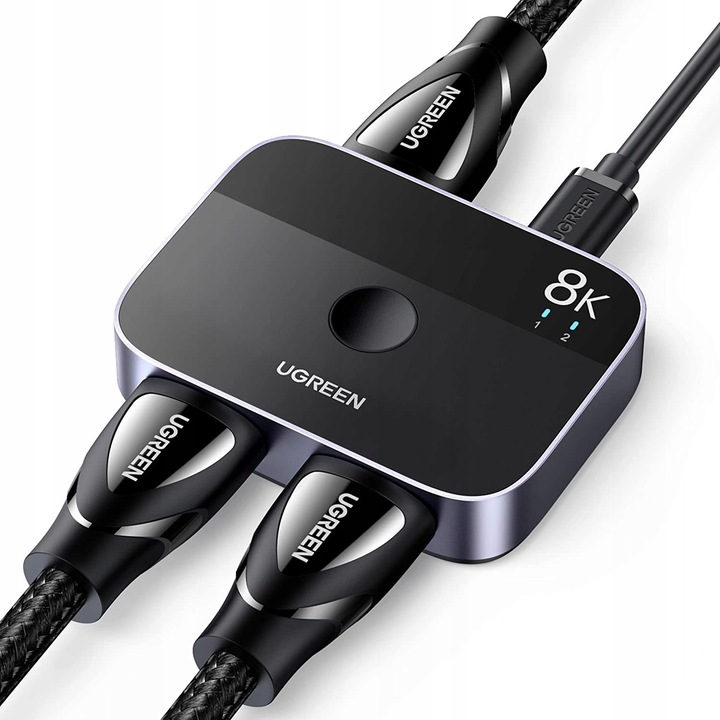 HDMI превключвател 2 в 1, UGREEN, 8K, 48 Gbps, plug and play, черен