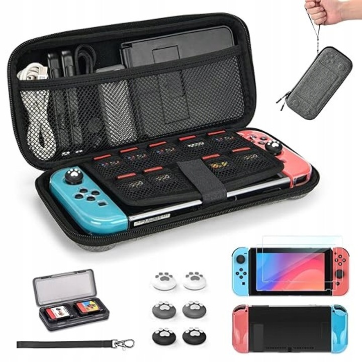 Калъф за конзоли Switch, комплект 14 в 1, 360° защита, елегантен дизайн, многоцветен