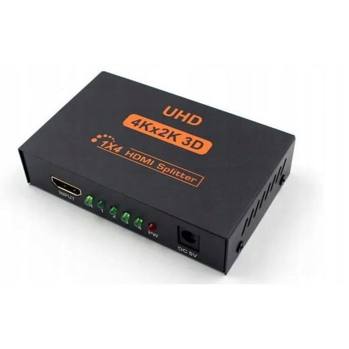Splitter HDMI 2.0 1/4 Ultra HD 4Kx2K, 3D, 4 iesiri, pentru prezentari, cabluri si adaptoare