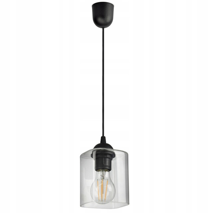 Lampa suspendata, Luxolar, model 2020, neagra mata, abajur transparent, 10x10cm