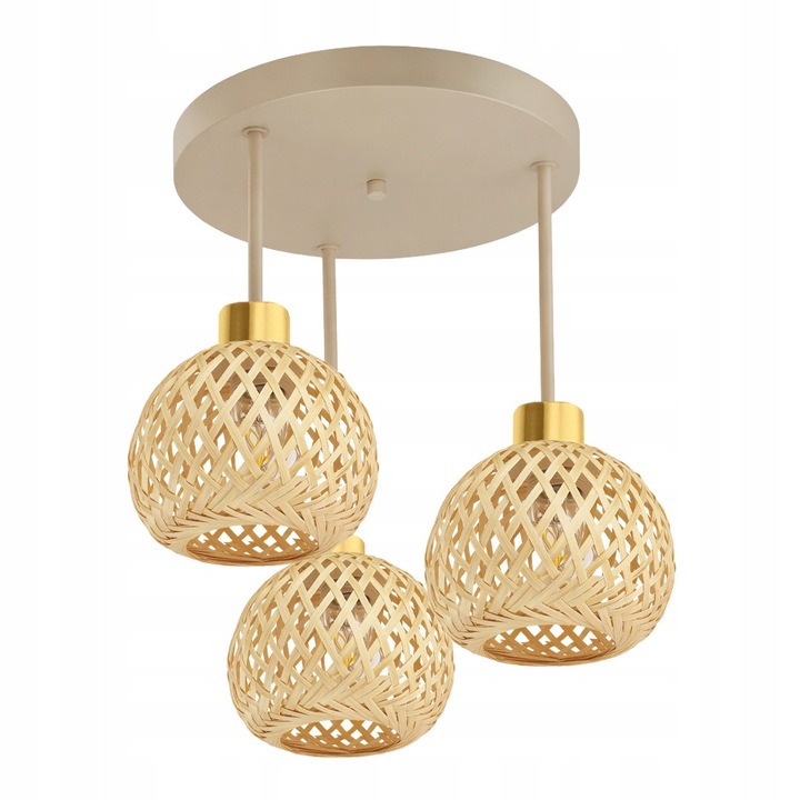 Lustru BOHO 3xE27, bej-gold, pentru salon, dimensiuni 1,2 kg, montaj simplu