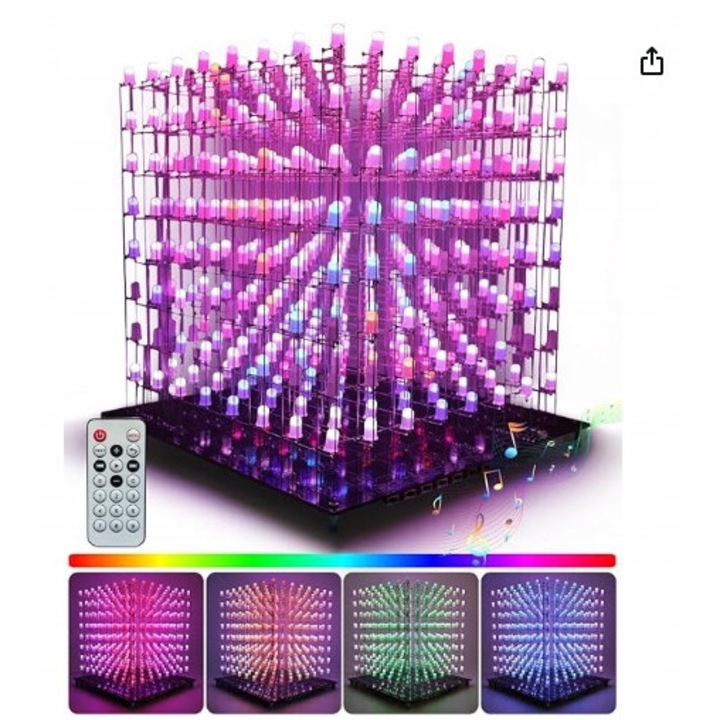 Електронен DIY комплект за запояване на LED куб 8x8x8 3D8RGB-KIT G2713