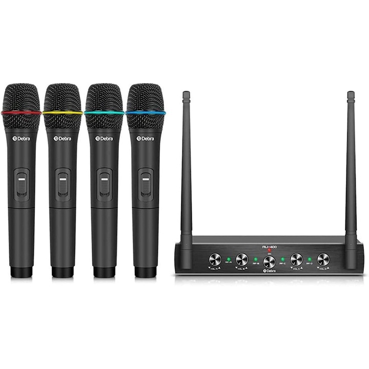 Комплект безжични микрофони Debra AU400, 4 канала, UHF, 100м, метален