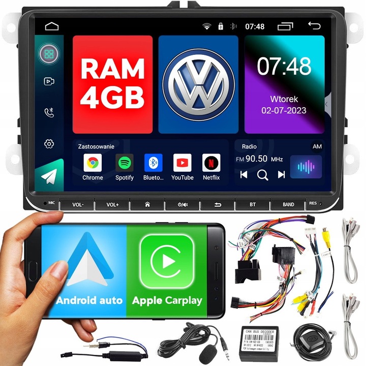 Radio auto NCS RS-405Q4, Android, 9", Bluetooth, 4GB RAM, 64GB ROM, set complet