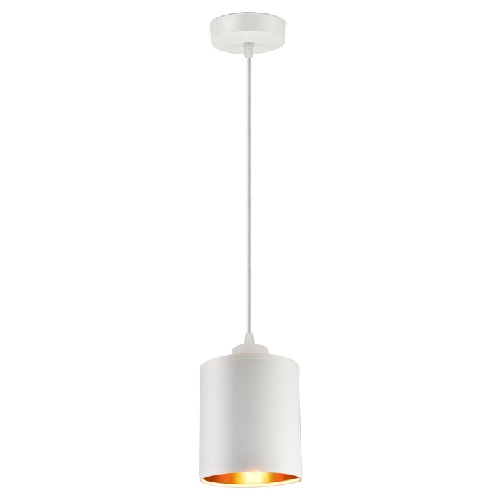 Lampa suspendata Luxolar, abajur alb cu detalii aurii, dimensiuni 13x15cm, complet asamblata