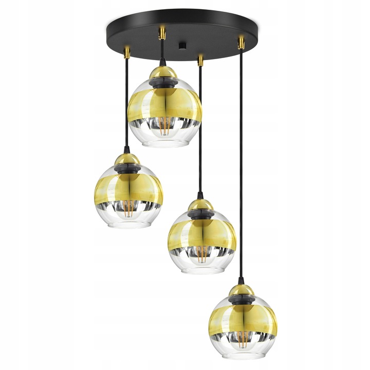 Лампа Luxolar GLASS-EZ4, прозрачно стъкло, матово черно със златисто, диаметър 15см, висяща или плафониера.