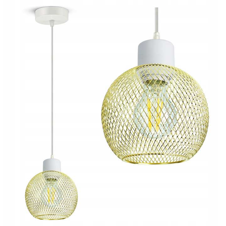 Lampa suspendata Gold Globe 488-EZ1 LED E27, alb-aurie, design modern, dimensiune ajustabila max 80cm
