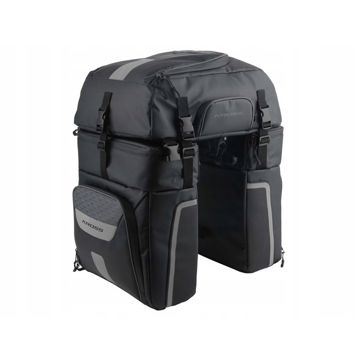 Kross TRAVELER 3.0 csomagtartó táska, 3 rekeszes, vízálló, fekete, hátsó csomagtartóra szerelhető