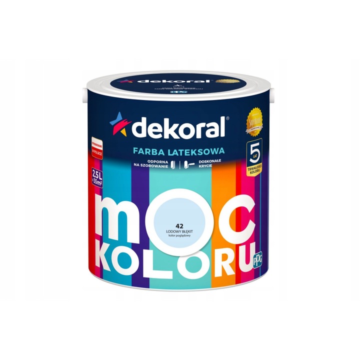 Latex belső falfesték, Dekoral, Moc Koloru, Jégkék, 2,5L, törlésálló, kiváló fedőképesség