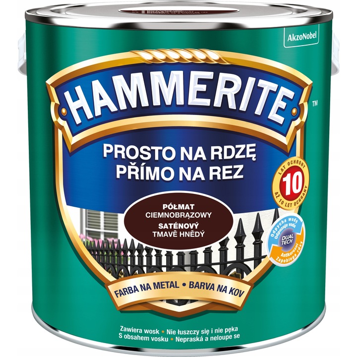 Hammerite rozsdagátló festék, félmatt, 2,5L, 10 év védelem, ciemnbraun szín