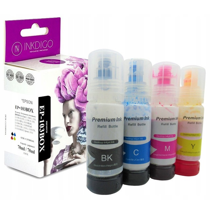 Inkdigo Epson EP-103BOX tintapatron készlet, fekete, magenta, cián, sárga, 280ml