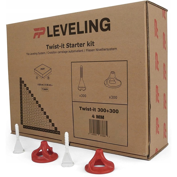 Sistem de nivelare a placilor - set start M404, 300 clipsuri, 300 twisters, 4 mm, 3-22 mm