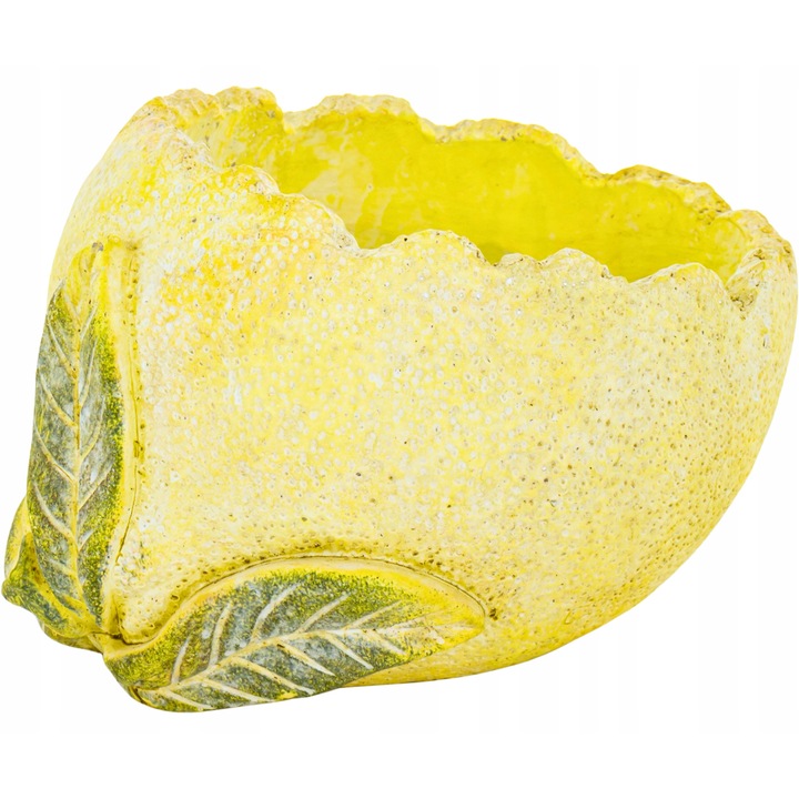 Ghiveci beton Artpol, 14x17x20cm, galben cu detalii verzi