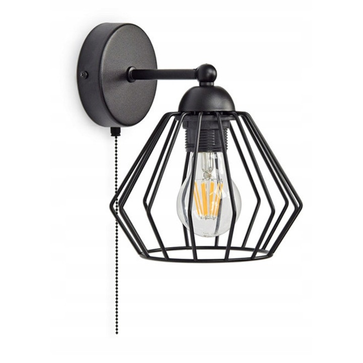Aplica Loft Druciana Edison 724-KW1, minimalista, fém, fekete/szürke/fehér/réz, láncos kapcsolóval