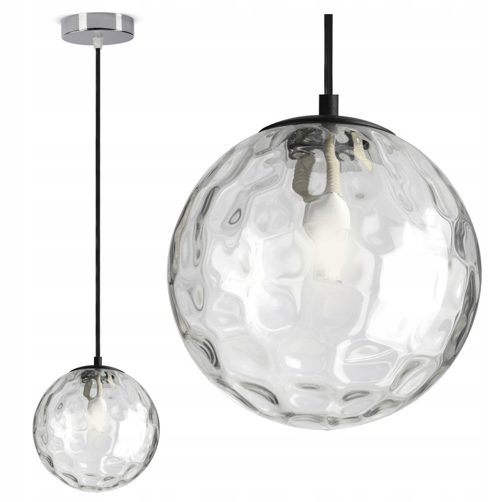 Lustru Luxolar TEXTURE Chrome, metal, sticla, 15cm, inaltime reglabila max 80cm, set complet