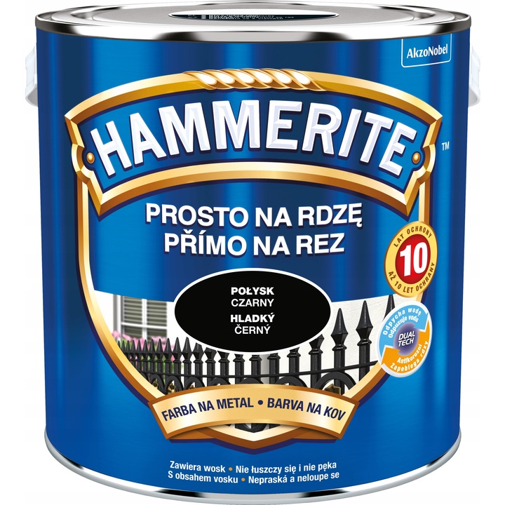 Vopsea antirugina Hammerite, neagra, 2,5L, aplicare direct pe rugina