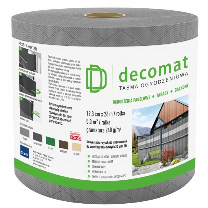 Tasma ogrodzeniowa Decomat, 19.3x2600cm, gri, rezistenta la intemperii