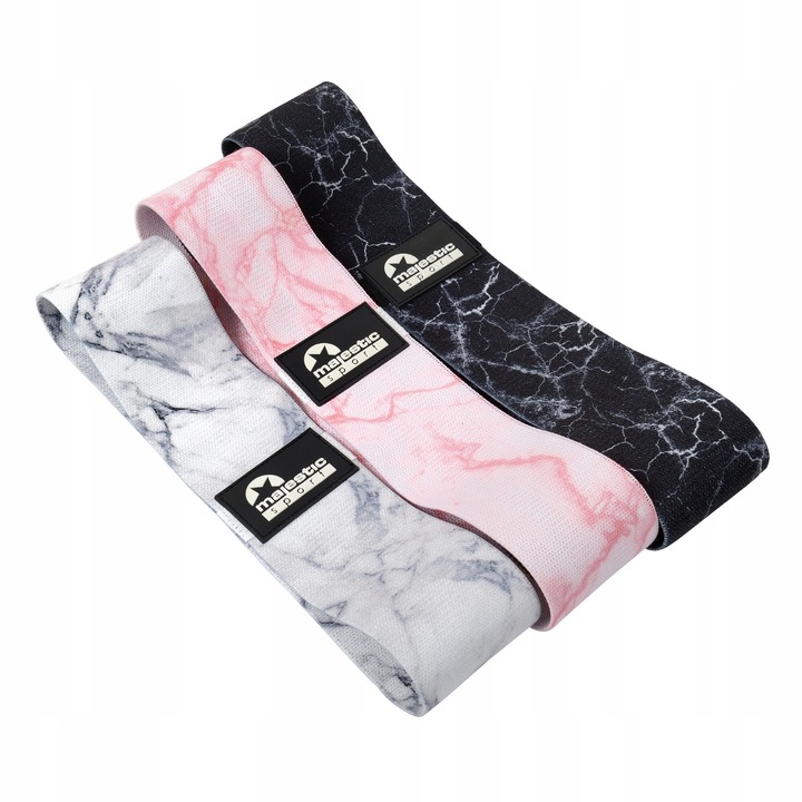 Set 3 benzi elastice Majestic Sport Hip Band, 68x8cm, 76x8cm, 80x8cm, multicolor