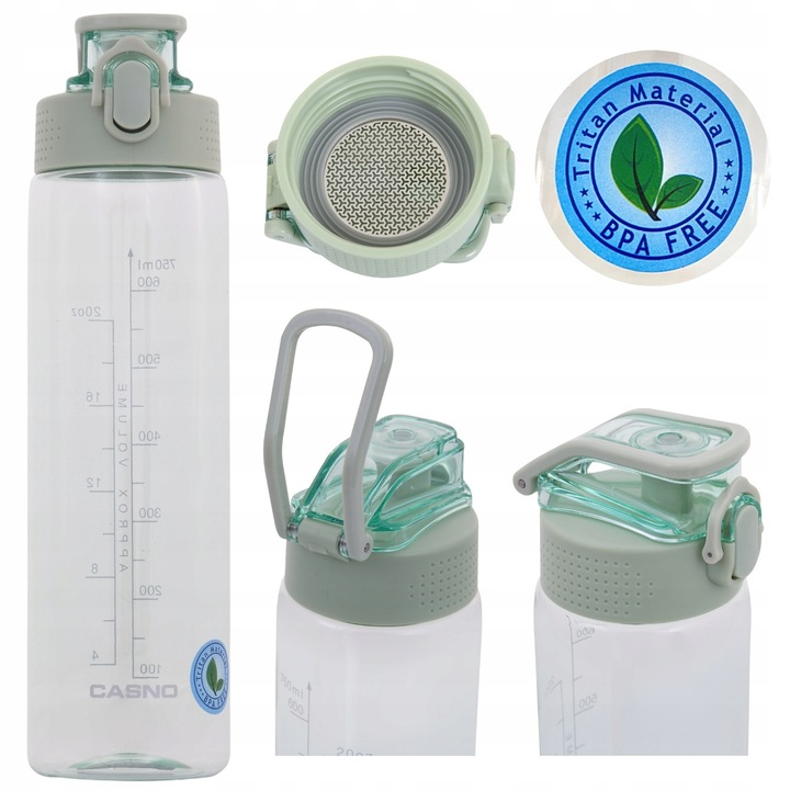 Bidon Casno Tennessee Clear, 750 ml, verde, Tritan, 25,4x6,9cm