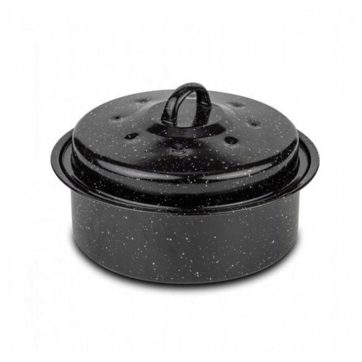 Tava de copt rotunda, NAVA, 26x8cm, capac, emaliata, 3l