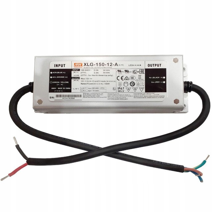 Alimentator LED 150W 12V IP67 XLG-150-12-A, 12,5A, Mean Well