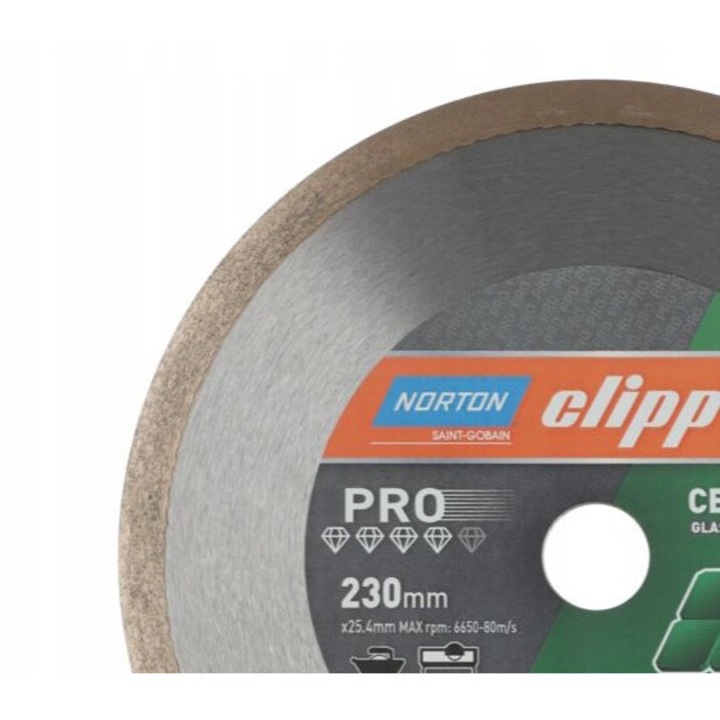 Norton Clipper PRO CERAMIC GLASS gyémánttárcsa 230x25.4mm, üveg és kerámialapok vágásához, nedves használatra