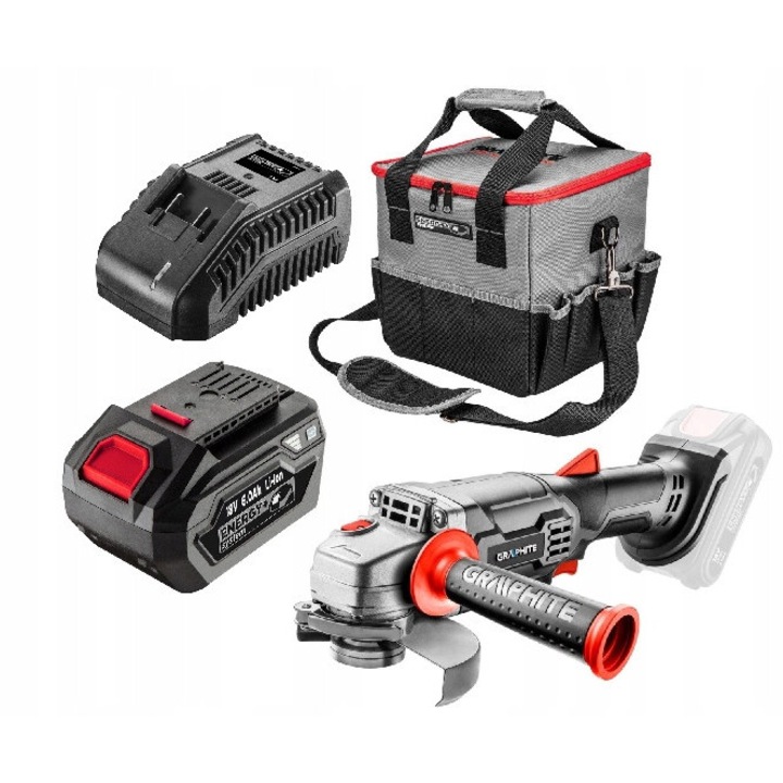 Graphite sarokcsiszoló készlet, 6.0Ah, 18V Energy+, 58G003, 58G015, 58G002, 58G086, többszínű