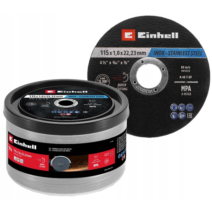 Комплект метални дискове Einhell, 115x1,0 мм, 50 броя