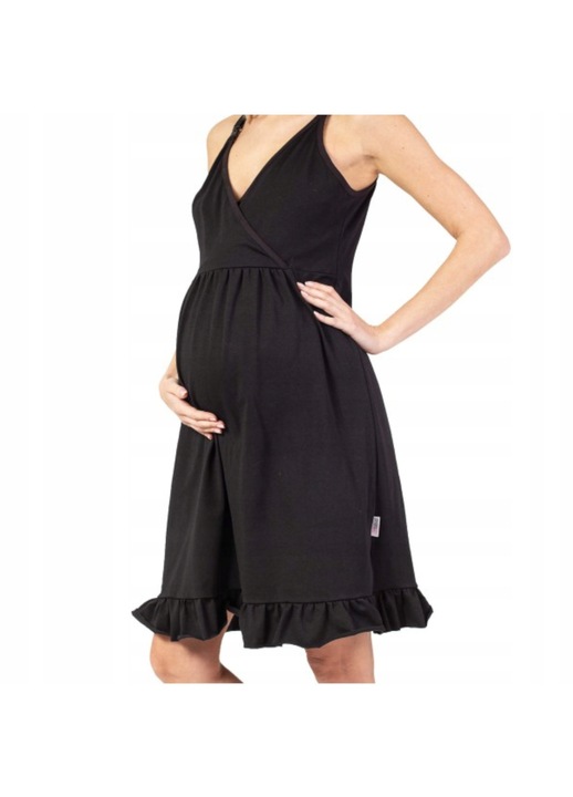 Camasa de noapte pentru gravide si alaptare Anda LAGUNA, neagra, 2in1, bumbac, cu bretele reglabile, L-XL INTL