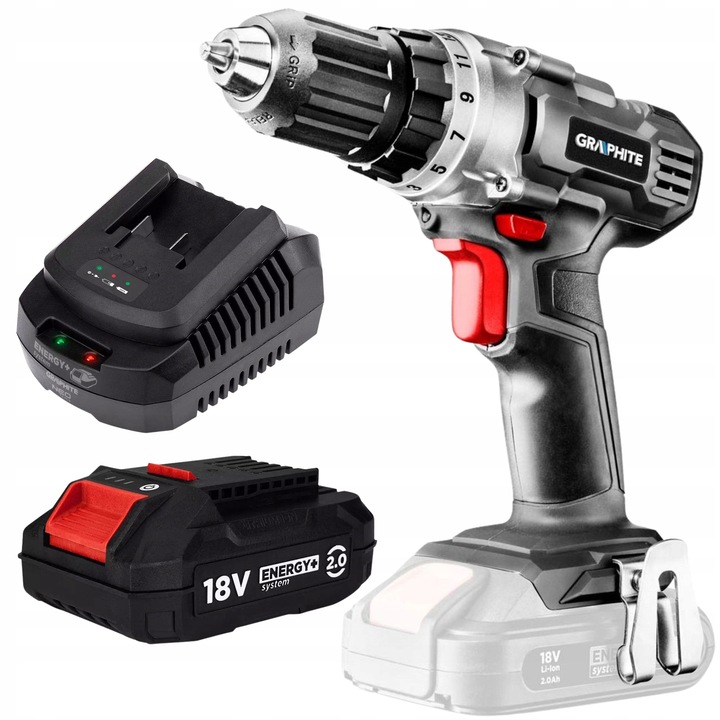 Set unelte electrice Graphite: wiertarko-wkretarka 18V, acumulator 2Ah, incarcator