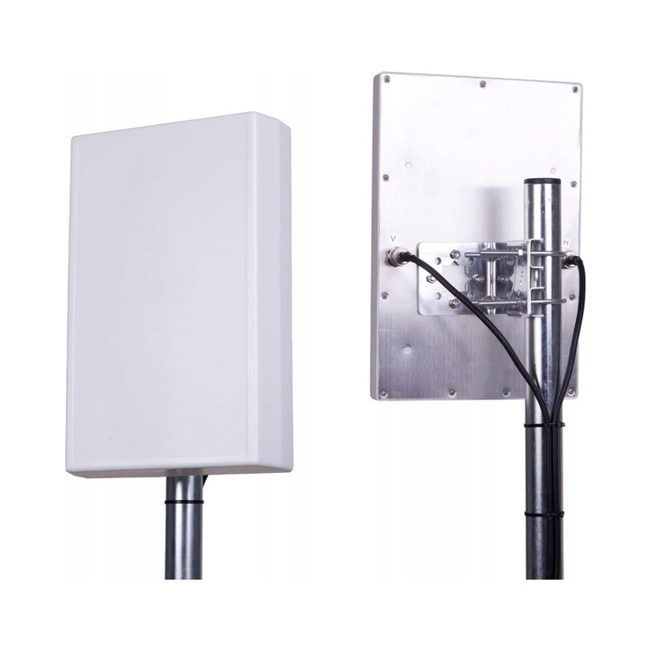 Панелна антена DUAL LTE 800/900/1800/2100/2600MHz, 2x15dBi, пълен комплект със стойка и 2 кабела по 10м