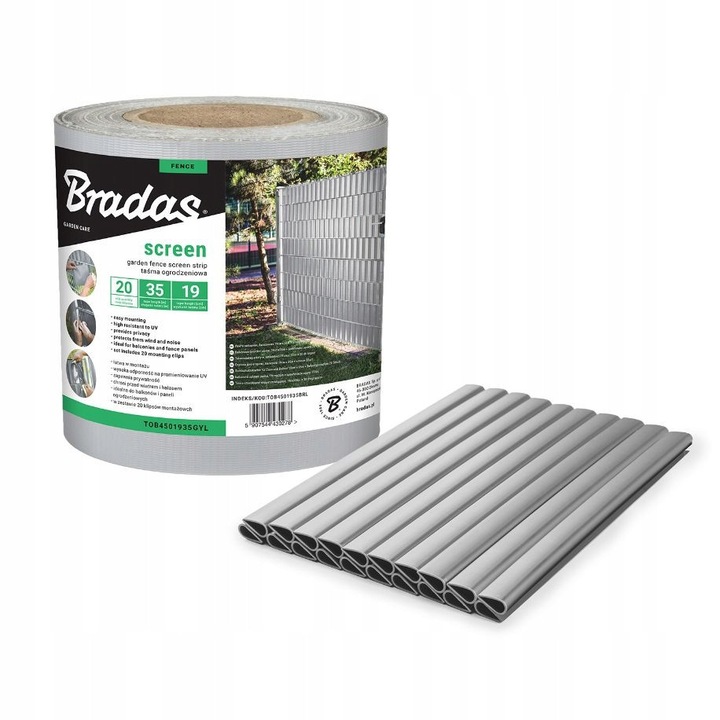 Banda de gard Bradas 19x35m, 450g/m2, culoare jasnosara RAL7040, set 20 clipsuri