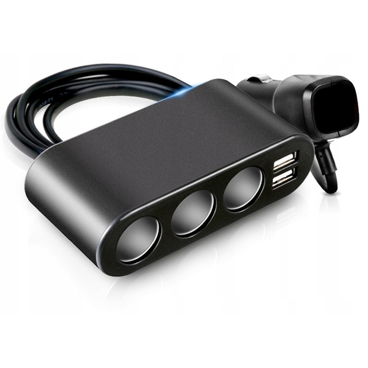 Разклонител за автомобилен контакт 12-24V, 2xUSB, 120W, черно/бяло, 110x53x31mm